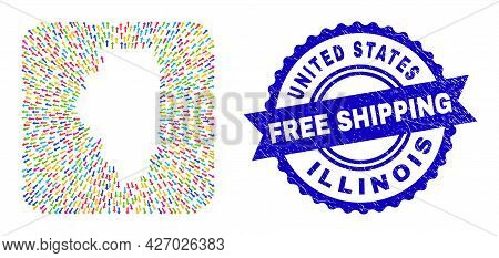 Vector Mosaic Illinois State Map Of Delivery Arrows And Rubber Free Shipping Seal. Mosaic Illinois S