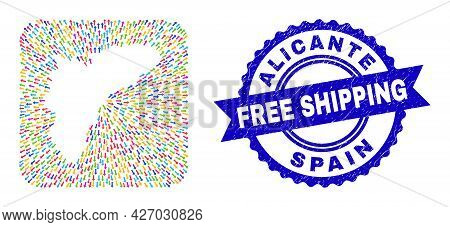 Vector Mosaic Alicante Province Map Of Out Arrows And Rubber Free Shipping Seal Stamp. Mosaic Alican