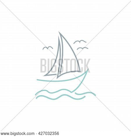 Simple Sailboat Dhow Ship Line Art Logo Design