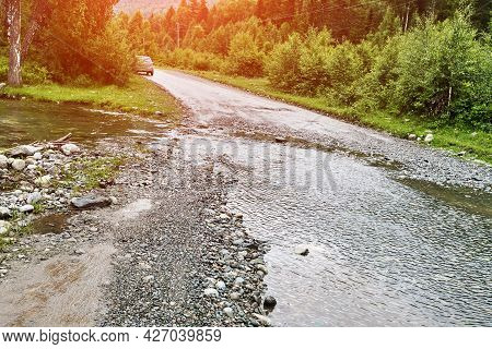 Vacation Roadtrip Landscape. Russian Altai Mountains. Multa Region. Holiday At Home. Staycation Conc