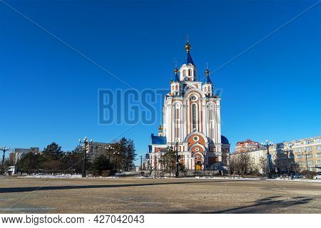 Dormition Cathedral Of Khabarovsk, One Of The Largest Churches In The Russian Far East. Russian Orth