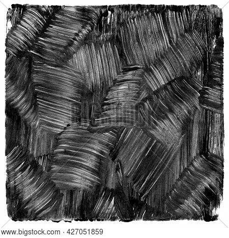 Black and white square. Abstract  smear color acrylic and watercolor painting. Monoprint template. Canvas vintage grunge texture background.