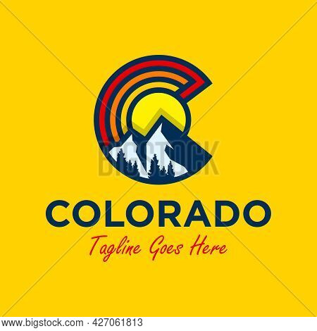 Colorado Mountain Illustration Logo Design With Letter C