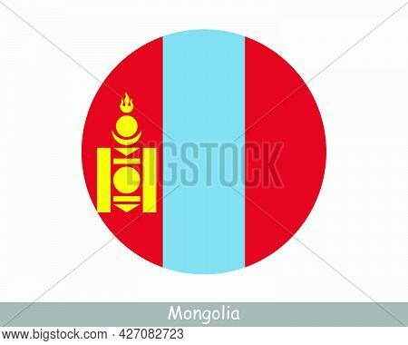 Mongolia Round Circle Flag. Mongolian Circular Button Banner Icon. Mongol Flag Eps Vector