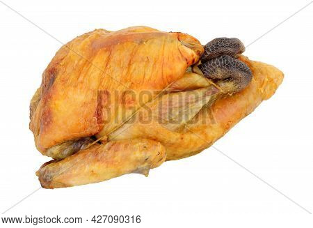 Roasted Whole Guinea Fowl Isolated On A White Background