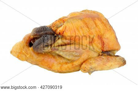 Roasted Whole Guinea Fowl Isolated On A White Background