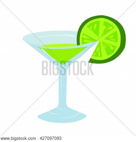 Cocktail, Martini In A Glass, Garnished With A Slice Of Lime. Vector Stock Illustration Isolated On 