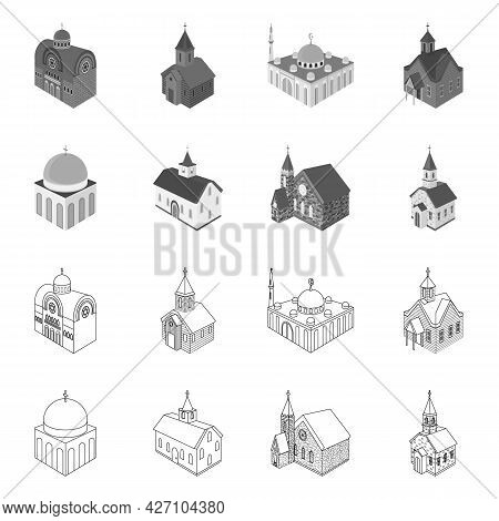 Vector Design Of Temple And Historic Icon. Set Of Temple And Faith Vector Icon For Stock.