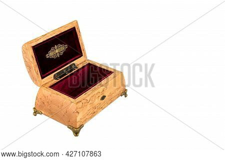 Open Wooden Jewelry Box With Velvet Lining