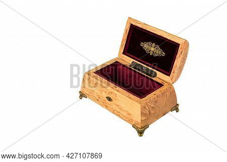 Open Wooden Jewelry Box With Velvet Lining
