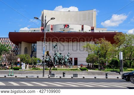 Bucharest, Romania - 6 May 2021: The National Theatre (teatrul National) Near The University Square 