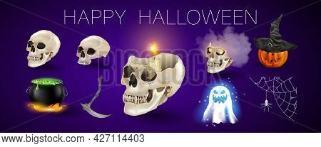 Vector Illustration Happy Halloween Set.can Be Used For Poster, Banner, Greetings Card, Sticker, Fly