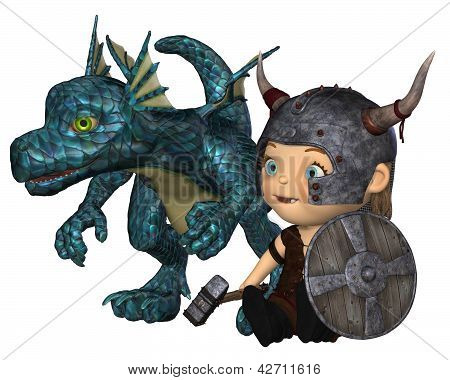 Toon Baby Viking og Pet Dragon