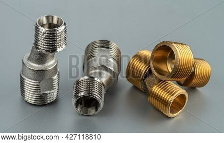 Two Pairs Of Eccentrics Connectors In Brass And Stainless Steel. Eccentric Mixer Adapter Faucet.