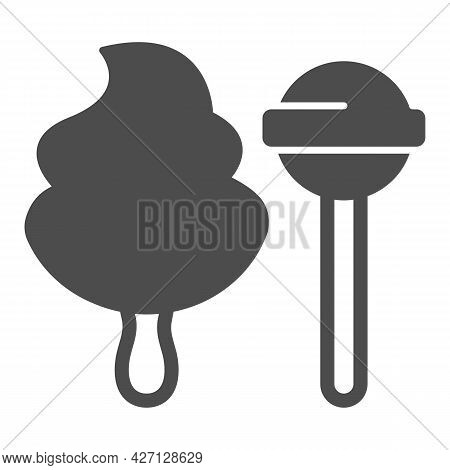 Cotton Candy And Sweet Lollipop Solid Icon, Icecream Concept, Cotton Candy Vector Sign On White Back