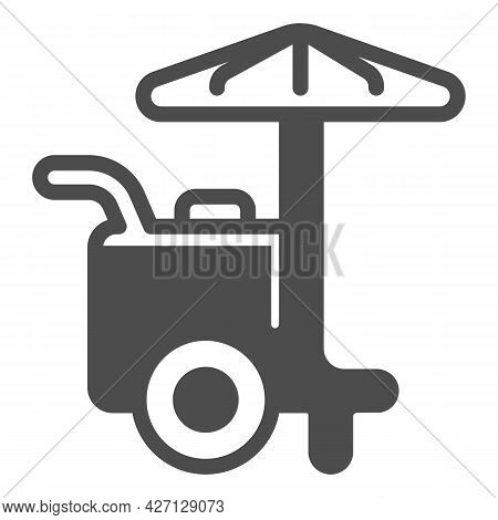 Mobile Kiosk Ice Cream Solid Icon, Icecream Concept, Fridge With Ice Cream Vector Sign On White Back