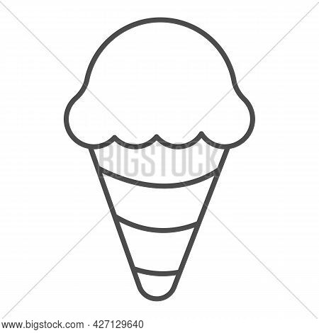 Ice Cream In Waffle Cone Thin Line Icon, Icecream Concept, Waffle Cone Vector Sign On White Backgrou