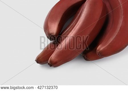 Tasty Red Baby Bananas On White Background, Above View