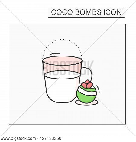 Coco Bomb Color Icon. Hot Milk. Delicious Dessert. Cute Ball Of Chocolate With Marshmallows Filling 