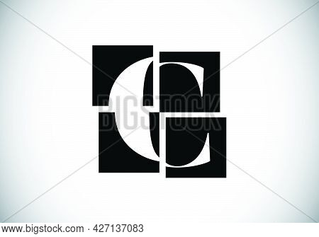 Initial C Monogram Letter Alphabet Made Of Four Squares. Font Emblem. Broken, Puzzle Alphabet Sign. 