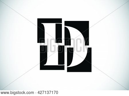 Initial D Monogram Letter Alphabet Made Of Four Squares. Font Emblem. Broken, Puzzle Alphabet Sign. 