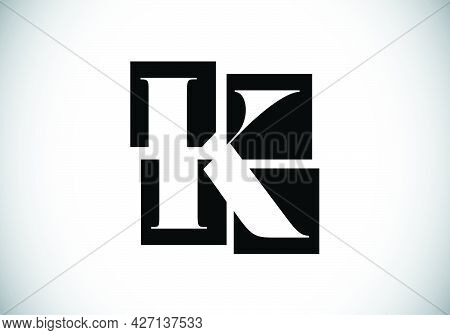 Initial K Monogram Letter Alphabet Made Of Four Squares. Font Emblem. Broken, Puzzle Alphabet Sign. 