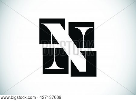 Initial N Monogram Letter Alphabet Made Of Four Squares. Font Emblem. Broken, Puzzle Alphabet Sign. 