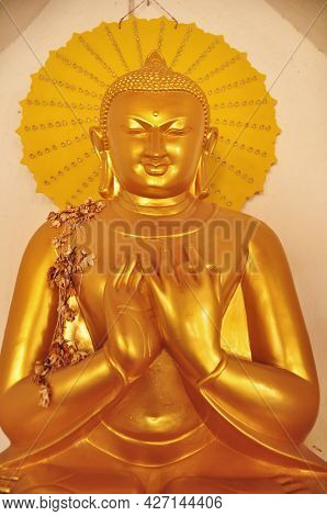 Golden Buddha Image Statue Burma Style In Shwezigon Pagoda Paya Pagoda Chedi Temple For Burmese Peop