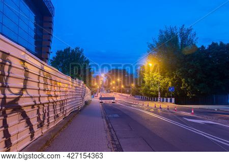 Zgorzelec, Poland - June 2, 2021: Night View Of Border Of Poland And Germany, Bridge Connecting Zgor