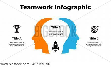 2 Human Heads And Light Bulb Infographic. Group Of People Generating New Idea. Teamwork Business Con
