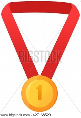 Vector Gold Medal On Red Ribbon Conceptual Of An Award For Victory Winning First Placement Achieveme