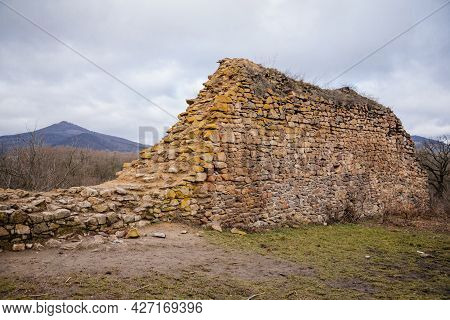 Velemin - Oparno, Czech Republic, 27 February 2021: Stone Gothic Ruins Of Old Medieval Castle Oparno