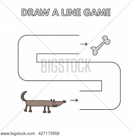 Cartoon Wolf Game For Small Children - Draw A Line. Vector Illustration For Kids Education