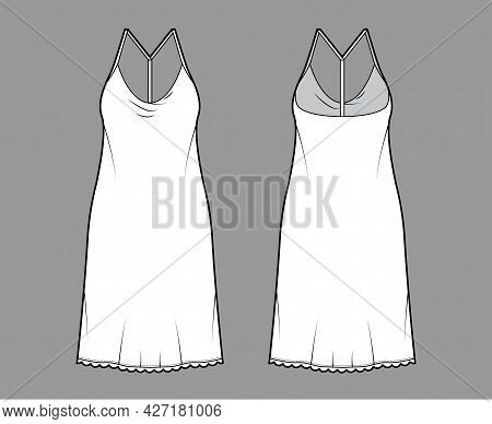 Dress Slip Technical Fashion Illustration With Oversized Body, Knee Length Pencil Skirt, Racerback. 