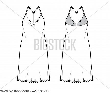 Dress Slip Technical Fashion Illustration With Oversized Body, Knee Length Pencil Skirt, Racerback. 