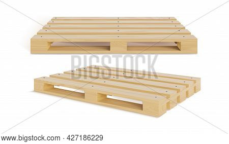 Realistic Detailed 3d Wooden Pallet Set. Vector