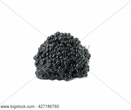 Pile Of Fresh Black Paddlefish Caviar On White Isolated Background, Delicacy, Close Up