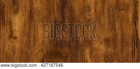 Banner Brown Texture Lacquered Wood. Empty Flat Surface. Natural Pattern On The Board. Backdrop For 