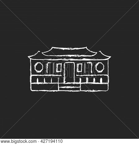 Longshan Temple Chalk White Icon On Dark Background.taipei Old Village Part. Oriental Ancient Buildi