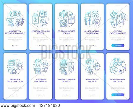 Traineeship Programs Onboarding Mobile App Page Screens Set. Personal Coordinator Walkthrough 5 Step