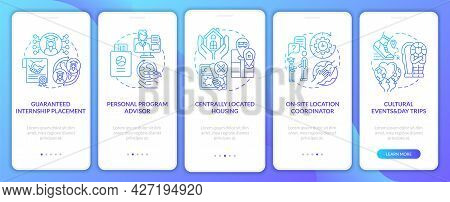 Traineeship Program Benefits Onboarding Mobile App Page Screen. Cultural Events Walkthrough 5 Steps 