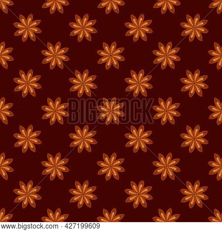 Little Star Anise, Badian Vector Seamless Pattern Background For Spice And Condiments Design.