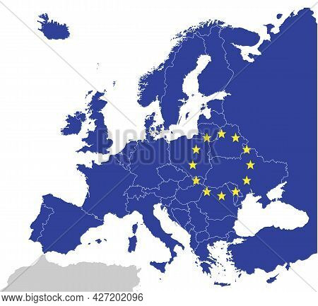 European Flag Map Isolated On White Background. Map Of The Europe.vector Stock