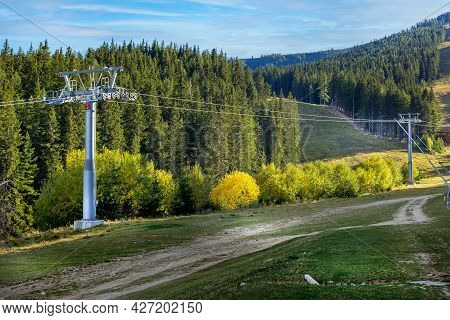 Bansko, Bulgaria Shiligarnika Autumn Ski Resort View With Mountains And Ski Lift