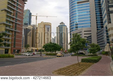 Dubai - Uae - November 27, 2020: View Of Barsha Heights District With Buildings, Hotels And Road. Li