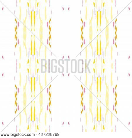 Spots, Ikat. Tie Dye, Batik. Seamless Pattern. Geometric Surface. Hand Drawn Painted. Sepia Yellow V