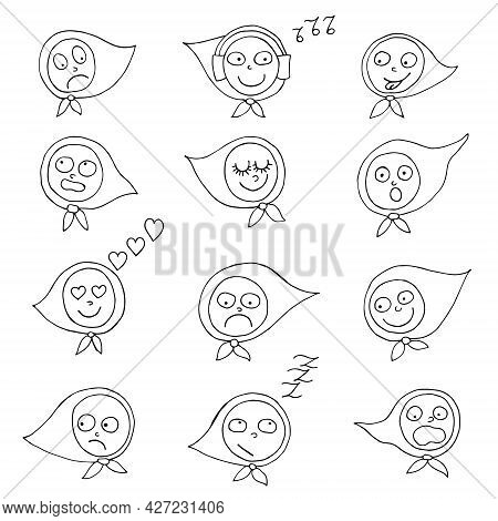 Set Of Vector Faces With Different Emotions Isolated On A White Background. Flat Cartoon Style Suita