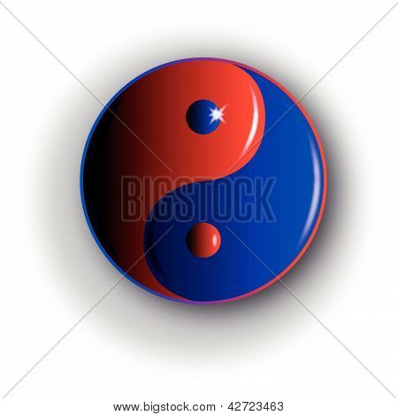 Yin a Yang, červená a modrá.