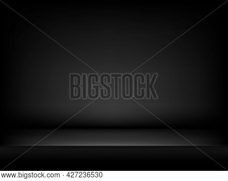 Studio Background Black In Abstract Style. Dark Gray Abstract Gradient Background With Soft Shadows.