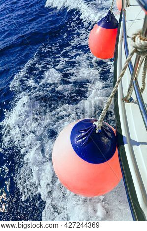 Boat Fenders Of Sailing Ship . Ship Bumpers . Polyform Water  Buoy
